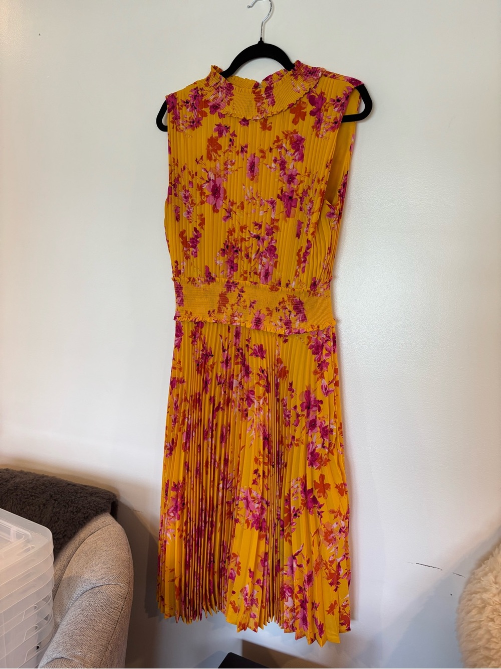 Nanette Lepore Yellow Midi Dress with Pink Floral Print